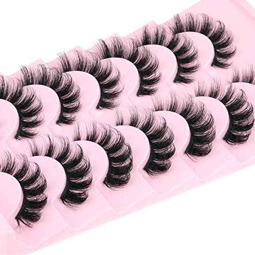 Mink Lashes Fluffy Wispy Lashes Natural Look 3D False Eyelashes D Curl Russian Strip Lashes 7 Pairs Short Fake Eyelash Pack by EYDEVRO