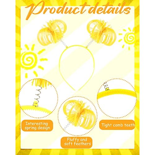 12 Pcs Pom Pom Headband Tinsel Wrapped Ponytail Headband with Heart Sunglasses Costume Halloween Cosplay Hair Party Accessory(Yellow)