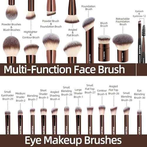 MAANGE 20 PCS Foundation Makeup Brush Set, Double-ended Kabuki Contour Brush for Liquid Powder Concealer Blending Blush Face Makeup Tools (Coffee)
