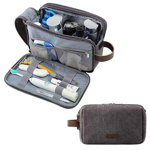 BAGSMART Toiletry Bag for Men, Canvas Travel Toiletry Organizer Dopp Kit Water-resistant Shaving Bag for Toiletries Accessories,Grey-Medium