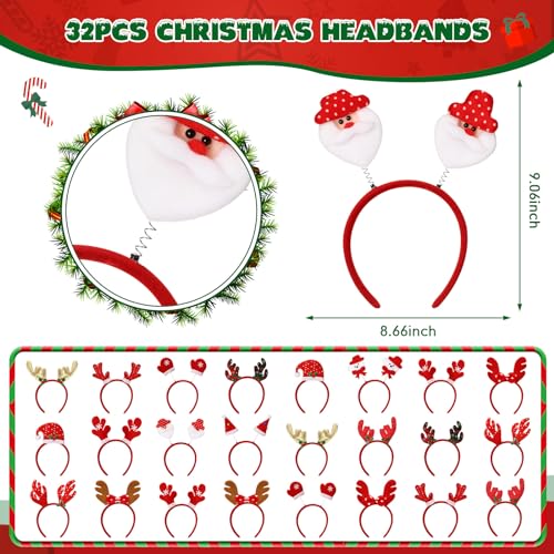 Giegxin 64 Pcs Christmas Glasses Frame and Headbands Set with 32 Cute Party Headband and 32 Funny Eyewear Xmas Hair Headwear for Christmas Xmas Holiday Party Favors