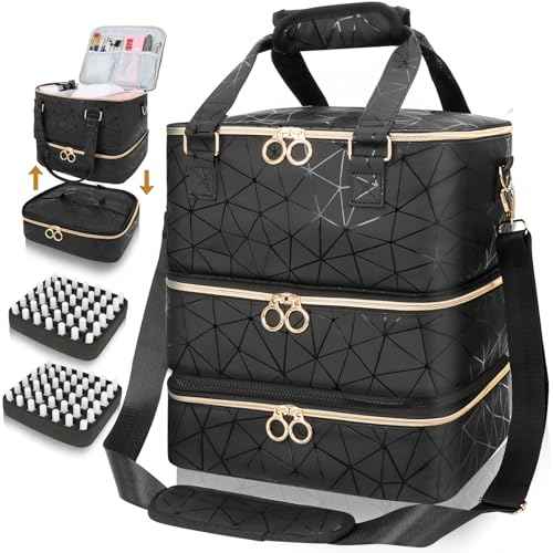 Nail Polish Organizer Bag Holds 84 Bottles & Nail Lamp, 3 Layers Nail Kit Storage Carrying Case Pu Leather, Large Nail Supplies Organizer With Shoulder Strap, Portable Travel Nail Bag For Nail Tech