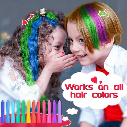 Hair Chalk Girls Gift, 12 Temporary Hair Dye Colourful Pens, Non-Toxic, Easy Washable, Birthday Christmas New Year Cosplay Party Gifts for Girls & Teens Age 4-6 7-14