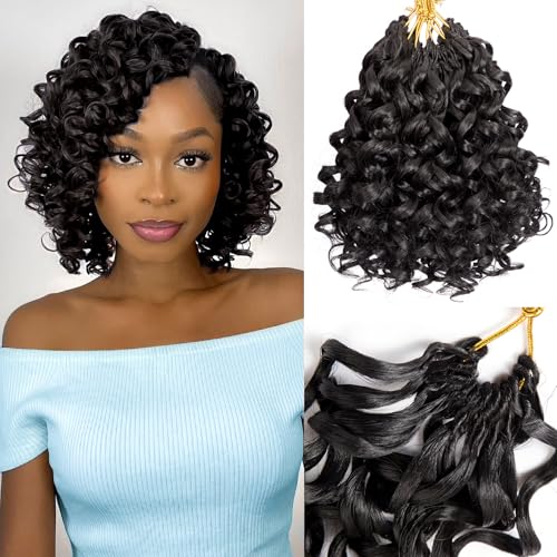 MYQUEEN Short Curly Crochet Hair for Women 8 Inch GoGo Curl Beach Ocean Wave Deep Twist Braids Pre Looped Synthetic Braiding Extensions 7 Packs