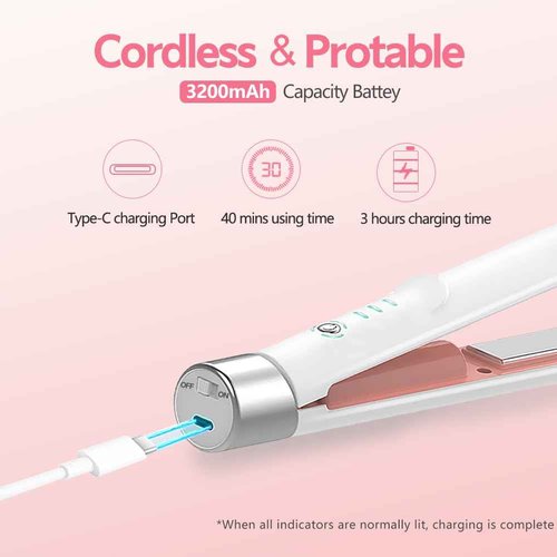 Cordless Hair Straightener, Portable Mini Flat Iron Hair Straightener for Travel, 20s Fast Heating, USB-C Rechargeable, Hair Straightening and Curler 2 in 1 for Women (White)