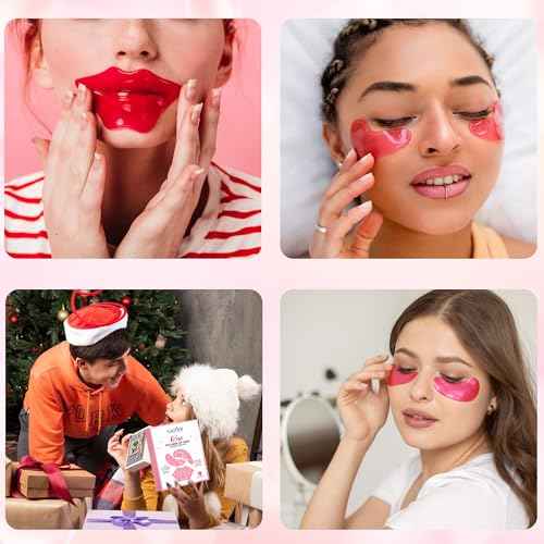 10 Pair Under Eye Mask & 10 Pair Lip Mask Skincare Set, Rose Pink Lip Patches & Under Eye Patches for Puffy Eyes, Dark Circles, Dry Lips Lines, Deep Hydrating Moisturizing, Gifts for Mom Women