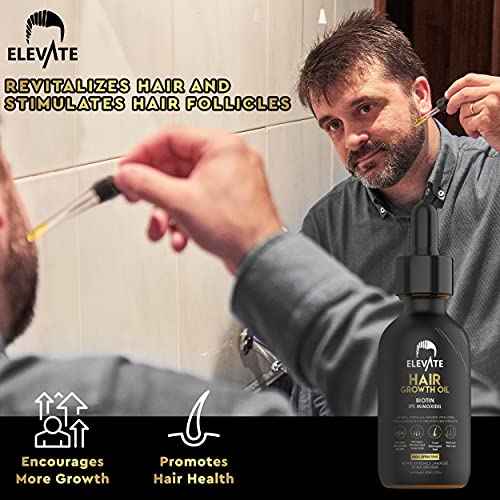 Elevate Hair Regrowth Treatment 5% Minoxidil Solution ? Biotin Serum Hair Growth Oil for Men & Women - Thicker Fuller Stronger Hair - Stops Hair Loss & Thinning - Natural Hair Thickening Treatment 2oz
