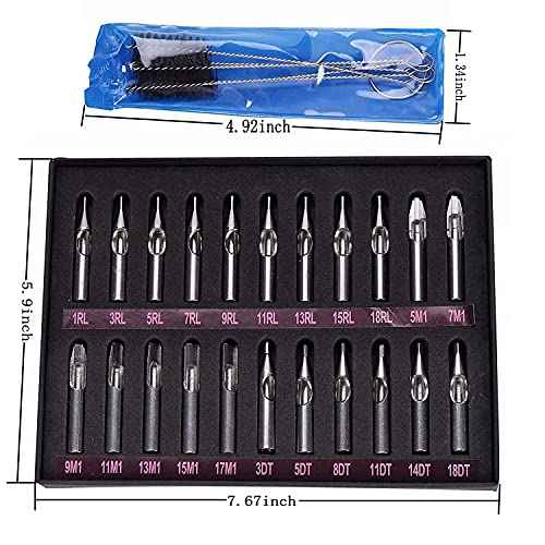 Tattoo Stainless Steel Tip Kits-22pcs Tatto Tips Set Round Diamond Magnum DT RT FT Stainless Steel Tube Assorted for Tattoo Machine Gun Ink Grip Needles Supplies