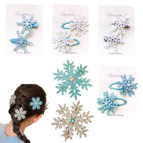 10PCS Snowflake Hair Clip Blue White Christmas Hair Accessories for Women Xmas Bow,Rhinestone Snowflake Small Hairpins Barrettes Jewelry Decorative for Girls Holiday Party Barrettes Set.