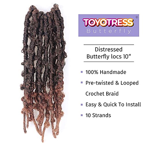 TOYOTRESS Butterfly Locs Crochet Hair - 10 inch 8 Pcs Pre-twisted Distressed Crochet Braids Pre-looped Synthetic Braiding Hair Extensions (10 Inch,T30)