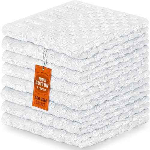 DecorRack 8 Pack 100% Cotton Wash Cloth, Luxurious Soft, 12 x 12 inch Ultra Absorbent Jacquard Towels, Machine Washable Washcloths, White (8 Pack)
