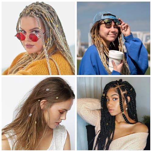 190PCS Silver Hair Jewelry for Braids, Metal Hair Charms Cuffs Rings Clips, Silver Loc Jewelry for Women Men Dreadlock Accessories Decorations