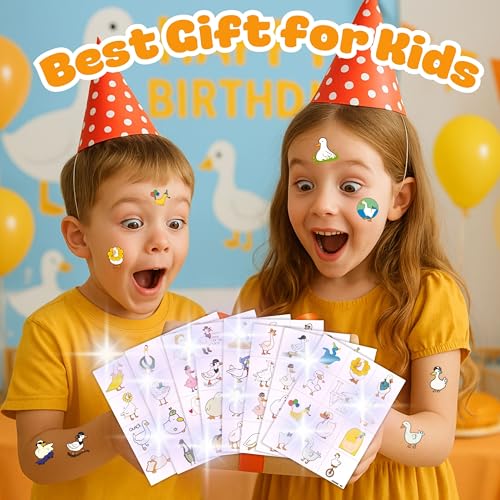 Duck Pre-Cut Temporary Tattoos 8 Sheets 96 PCS Silly Goose Party Decorations Supplies Favors Geese Animals Theme Birthday Cute Stickers Christmas Gifts for Boys Girls Class School Carnival (Normal)