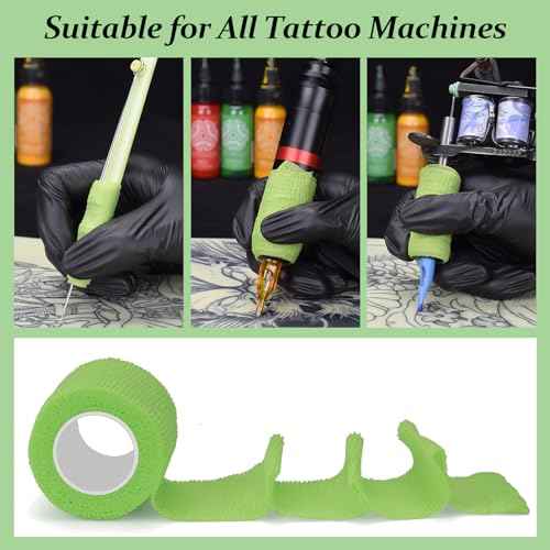 Tattoo Grip Cover Wrap, ATOMUS 24pcs 2¡± x 5 Yards Disposable Tattoo Tube Tape Wrap Elastic Self-Adhesive Bandage Rolls Tape for Tattoo Machine Grip Tube Accessories (Green)