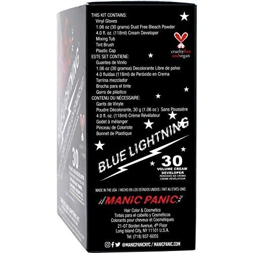 MANIC PANIC Blue Lightning Hair Bleach Kit - 30 Volume Developer + Bleach Powder Hair Lightener Lifts up to Five Levels And Eliminates Orange Tones - Vegan And Cruelty Free