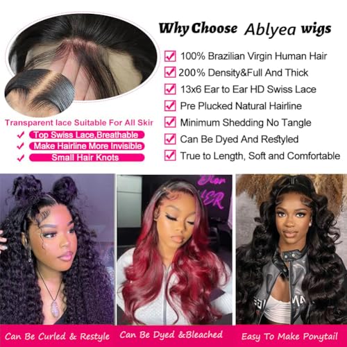 13x6 Body Wave Lace Front Wigs Human Hair Pre Plucked 13x6 HD Transparent Frontal Wigs Human Hair 200 Density Body Wave Glueless Human Hair Wig for Women 28 Inch