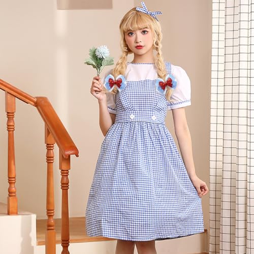 Blue White Gingham Hair Bow Clips, 3.5 Inch Checker Pigtail Bows Wizard Halloween Christmas Mother's Da Costume Accessories 4PCS