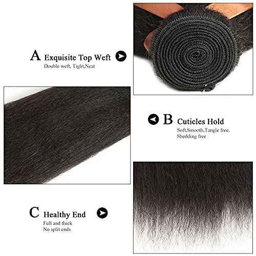 Yaki Straight Bundles Human Hair 26 28 30 Inch Kinky Straight Bundles #1B Natural Black Unprocessed Brazilian Virgin Weave Hair 3 Bundle 50 Gram Per Bundle