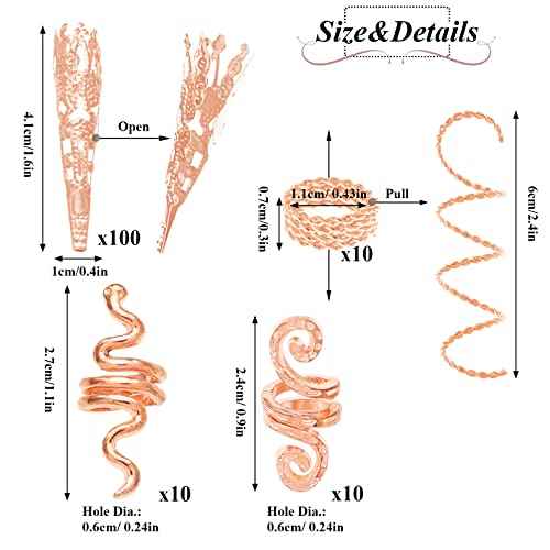 130 Pieces Locs Hair Jewelry for Women Goddess Dreadlocks Accessories kit Faux Locs Beads,Braids Hair Cuffs Decoration Charms (Rose Golden)