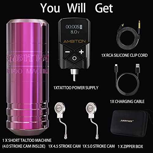 Ambition Torped Tattoo Machine Kit - Rotary Tattoo Machine Cartridges Short Pen with 2400mAh Tattoo Power Supply Brushless Motor for Professional Tattoo Artist