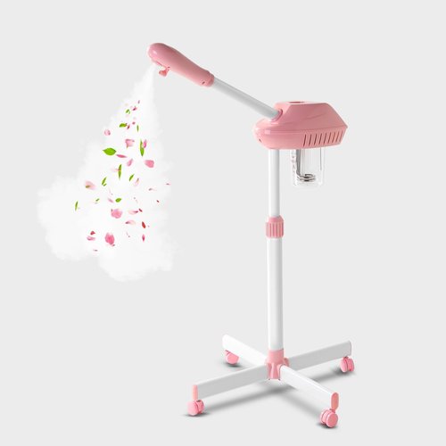 Professional Facial Steamer, Face Steam on Wheels, Estheticians Steamer with More Steam for Moisturizing and Hydration, Adjustable Height and Angle for Spa Beauty, Home Use, Pink