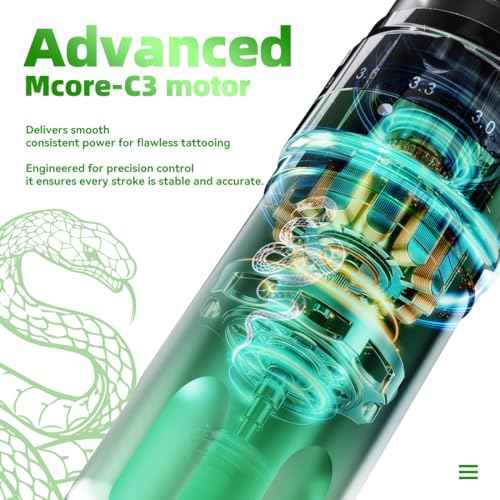 Mast Tattoo Gun Pen Machine, Fold Pro Cordless Year of Snake Edition Tattoo Machine Gift, Power Motor by Mcore-C3, 3000mAh Battery Power Supply (Kit)