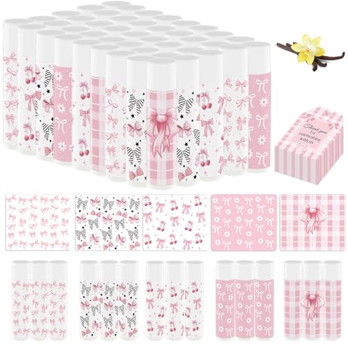 50 Pack Pink Bow Baby Shower Favors Bulk Lip Balm Girls Favors Gifts for Bachelorette Girls Pink Bow Moisturizing Lip Care Pretty lipstick Birthday Thanksgiving Christmas Party Supplies (pink bow)