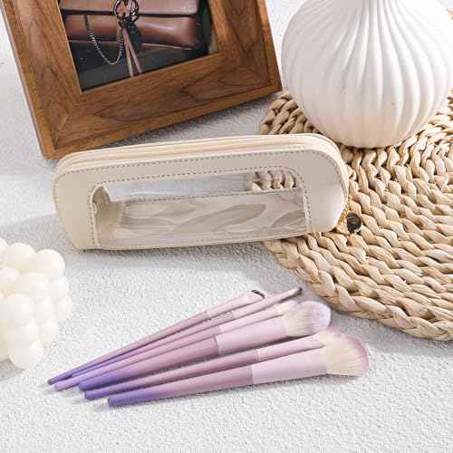 Small Clear Makeup Bag, PU Leather Travel Makeup Brush Case Portable Transparent Waterproof Cosmetic Organizer Pouch with Zipper for Women Home Travel Office Makeup Storage (White)