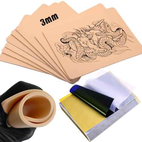 3MM Tattoo Skin Practice Kit - Judero 20Pcs Thick Fake Skin and Transfer Paper Set Includes 5Pcs Double Sided Blank Tattoo Practice Skins and 15Pcs Stencil Paper for Tatto Supplies
