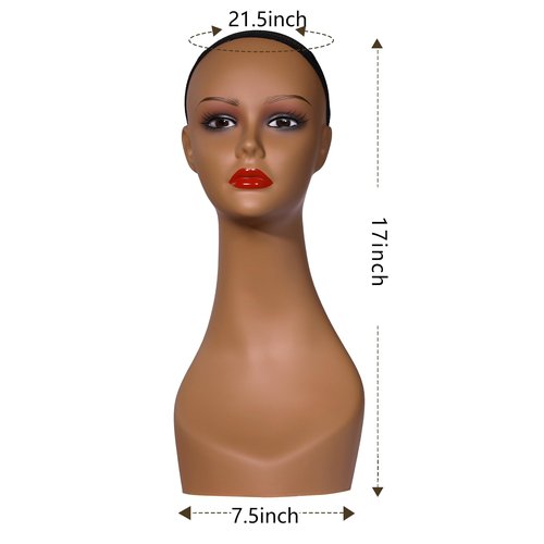 J&F CO. 4PCS Mannequin Heads for Wigs, 18" Lifelike Tan Plastic Manikin Display Heads for Sunglasses, Earrings, Jewelry Display, Beauty Accessories, PE-B