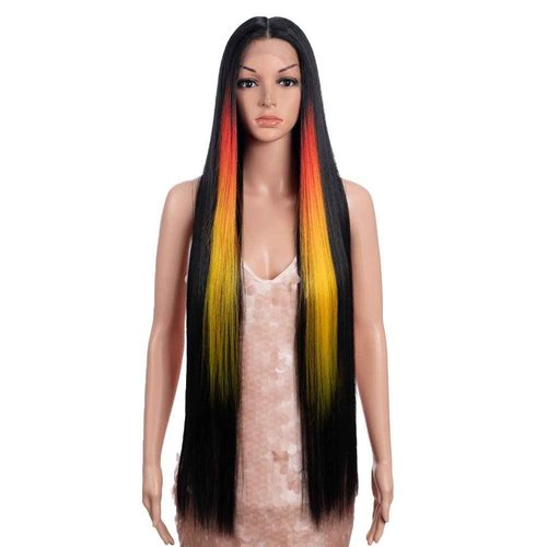 Style Icon 38" Super Long Straight Wigs 6" Deeper Middle Part Lace Lace Front Wigs Coloful Highlight Black Long Straight Wig (38", HL 1B(CH-86P))
