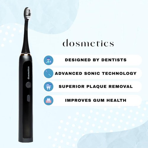 dosmetics Electric Toothbrush for Adults, Sonic Toothbrush with Replaceable Heads and 15 Brushing Modes, Rechargeable Waterproof Toothbrushes for Plaque Removal with Charging Base and Travel Cap