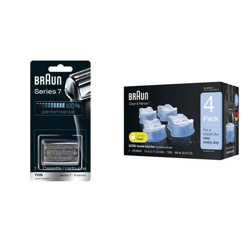 Braun Series 7 70S Electric Shaver Head Replacement Cassette – Silver & Clean & Renew Refill Cartridges CCR - 4 Pack