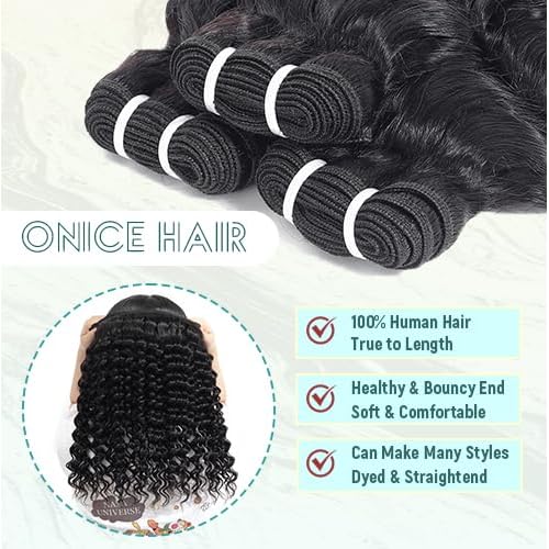 Deep Wave Human Hair Bundles 16 18 20 Inch Curly Human Hair 3 Bundles 100% Unprocessed Brazilian Virgin Deep Curly Bundles For Black Women Quick Weave Wet And Wavy Natural Black