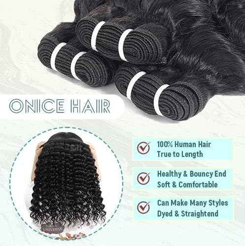 ONICE Deep Wave Bundles Human Hair (12 14 16 Inch) 100% Unprocessed Brazilian Weave 3 Bundles Human Hair Glossy Virgin Hair Bundles Curly Style Keep Texture Silky Soft Natural Black