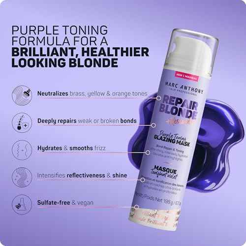 Marc Anthony Purple Toning Glazing Mask, Repair Blonde Rescueplex Color Care - Neutralizes Brassy Tones and Repairs Damaged Hair, 6.7oz