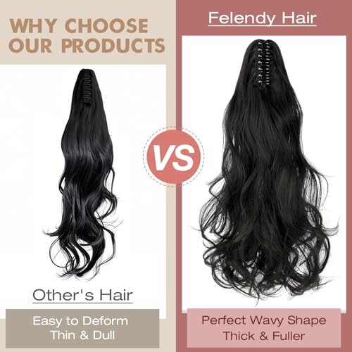 FELENDY Ponytail Extension Claw 18" Copper Red Curly Wavy Clip in Hairpiece One Piece A Jaw Long Pony Tails for Women
