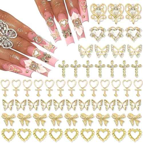 105PCS Y2K Nail Charms 3D Silver Gold Nail Charms Shiny Butterfly Charms for Women Nail Art