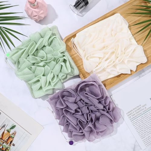 6 Pack Washcloth Loofah Combo 2 in 1 Drawstring Loofah Sponge with Bar Soap Pocket Exfoliation Mesh Shower Puff Ball for Body Wash Cleansing and Smooth Skin (Multicolor)