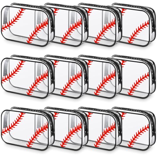 Abbylike 12 Pcs 7 x 4.7 x 2.4'' Cosmetic Bag Gifts Accessories for Makeup Bags PVC Cheer Case Clear Toiletry Zipper Pouch for Women Christmas Xmas (Baseball Theme)