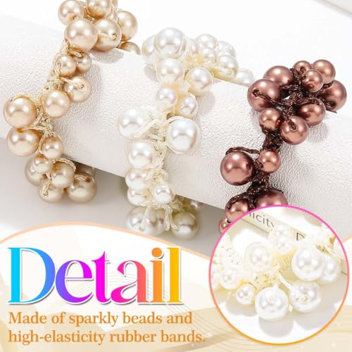 Fashey Pearl Hair Ties Beaded Ponytail Holder Fancy Scrunchies Decorative Hair Accessories for Women