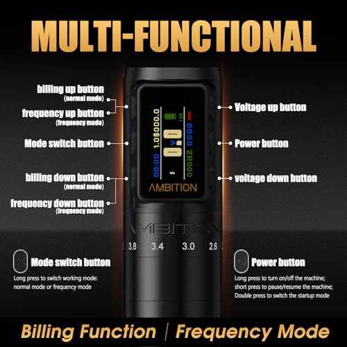 Ambition Ninja Max V2 Tattoo Gun Wireless Tattoo Machine with Extra 1700mAh Power Supply Coreless Motor Digital LCD Display Rotary Cartridge Battery Pen for Professionals Tattoo Artists