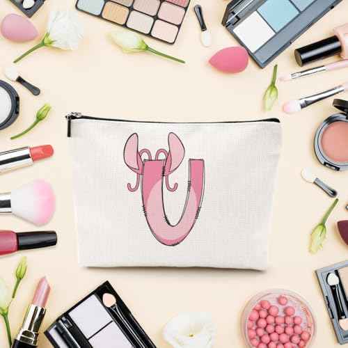 LONGXIN Cute Cartoon Gifts Initial Personalized Makeup Bag Monogrammed Cosmetic Bags Birthday Christmas Gifts for Women Girls (U)