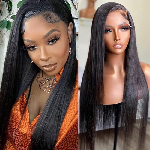 BELE 18 inch 13x6 Transparent Lace Front Wigs Human Hair 180% Density Brazilian Straight HD Lace Front Glueless Wigs Virgin Huamn Hair for Black Women Natural Color Pre Plucked with Baby Hair