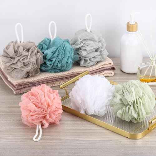 BTYMS 6 Pcs Shower Pouf 60g Bath Loofah Shower Sponge Loofahs Exfoliating Mesh Puff Body Wash Sponge