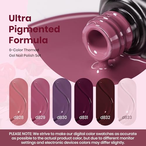 Beetles Burgundy Purple Gel Nail Polish Set - 6 Color Winter Purple Maroon Mauve Plum Gel Polish Kit, Soak Off UV LED Nail Gel for Autumn Manicure Nail Art Gifts for Women