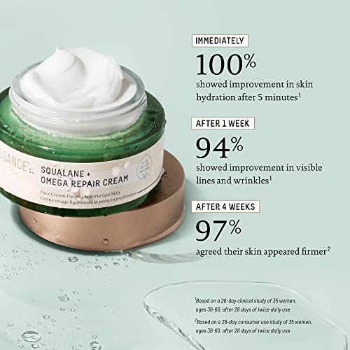 BIOSSANCE Squalane + Omega Repair Cream - Ultra-Moisturizing Face Cream - Skin Care with Hyaluronic Acid, Ceramides, Squalane - Ideal for Dry & Sensitive Skin, Intense Hydration Moisturizer