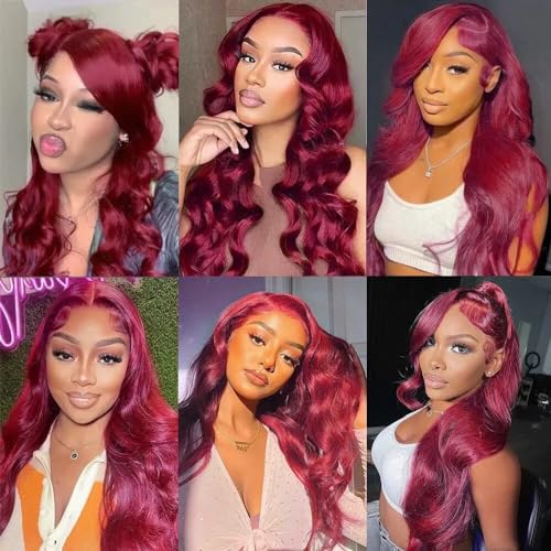 #99J Burgundy Bundles Human Hair Body Wave Bundles 32 32 32 Inch Wine Red Body Wave Bundle Human Hair Extensions Double Weft Unprocessed Brazilian Virgin Hair 3 Bundle 50 Grams Per Bundle
