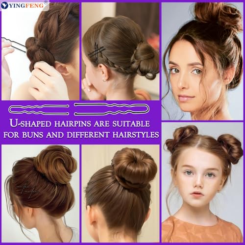 510PCS Black Bobby Pins Hair Pins Kit with Hair Net, YINGFENG Includes 100 Bobby Pins for Women, 100 U-Shaped Buns Hair Clips, 300 Hair Bands and 10 Black Hair Nets, Dance competition must haves