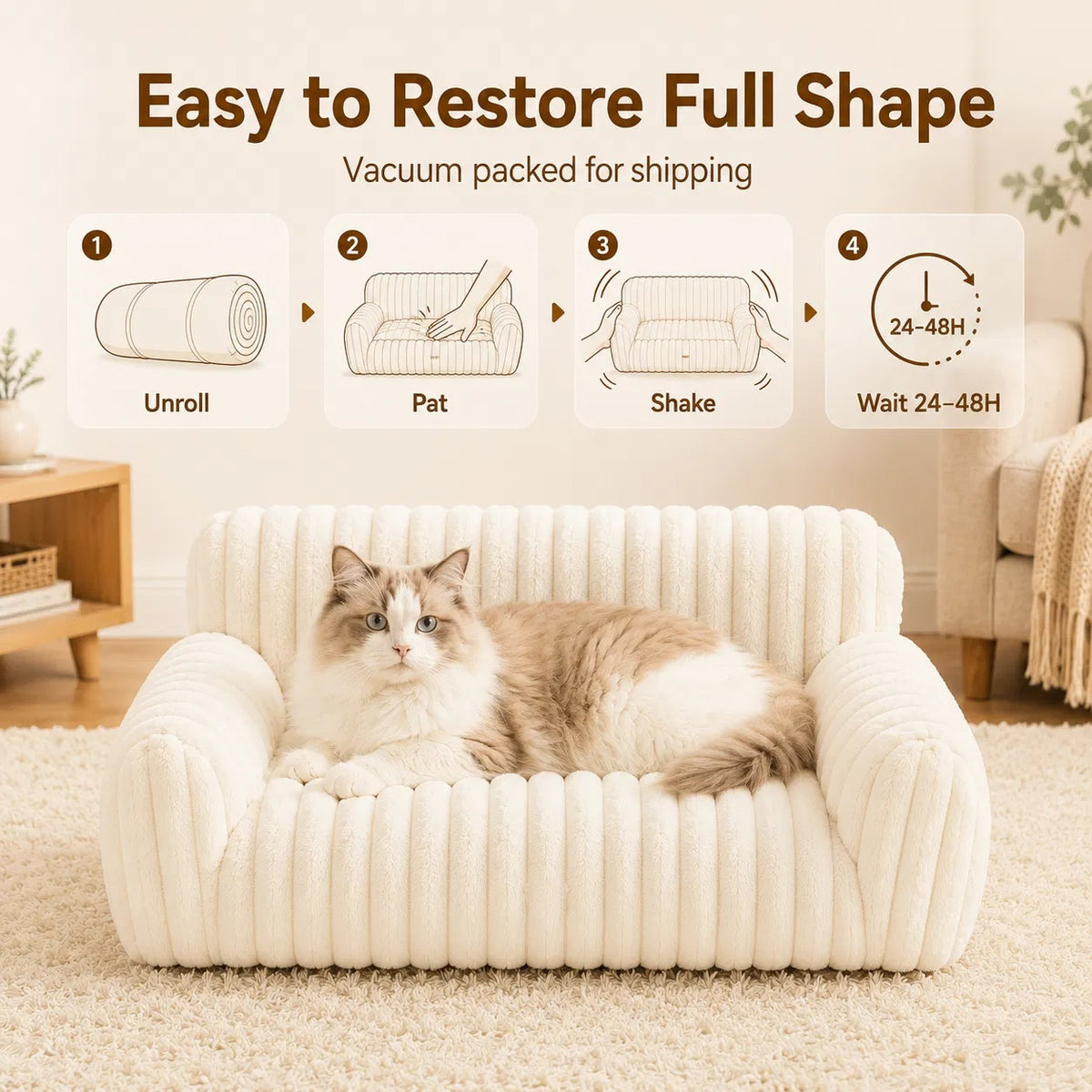 Pet Sofa Bed with Removable Washable Cover for Small Cats & Dogs - Fluffy, Supportive Couch